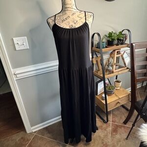 LOFT Black Spaghetti Strap Sleeveless Maxi Dress